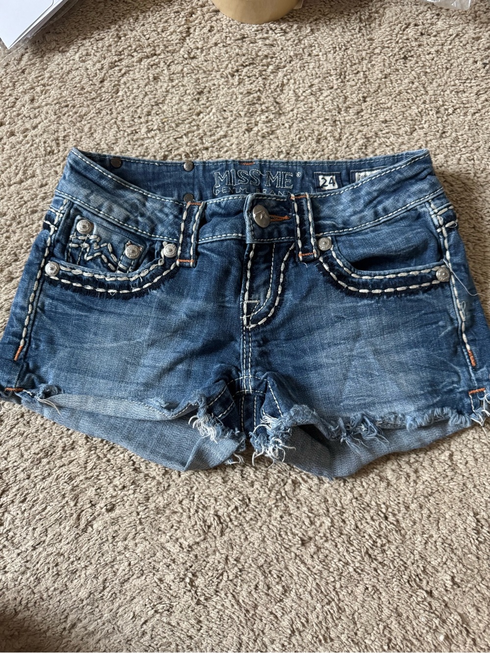 Miss Me Blue Distressed Embellished Denim Shorts- Size 24